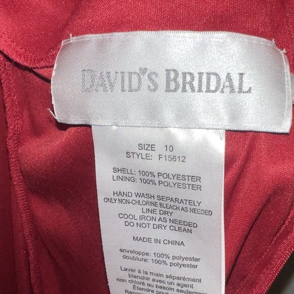 David’s Bridal Red Midi Halter Mesh High Neck Formal Dress - Picture 6 of 8